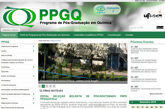 Documentos necessários para a inscrição estão listados no site do PPGQ (Imagem: Reprodução)