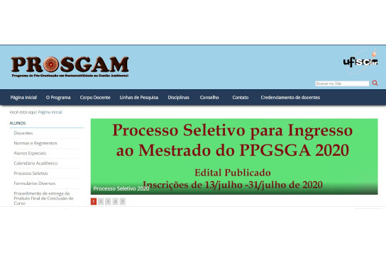 Informações detalhadas sobre o processo seletivo estão no site do PPGSGA-So (Imagem: Reprodução)