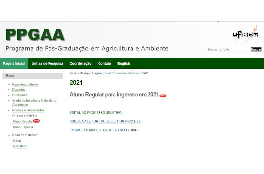 Informações detalhadas sobre o processo seletivo constam no site do PPGAA-Ar (Imagem: Reprodução)