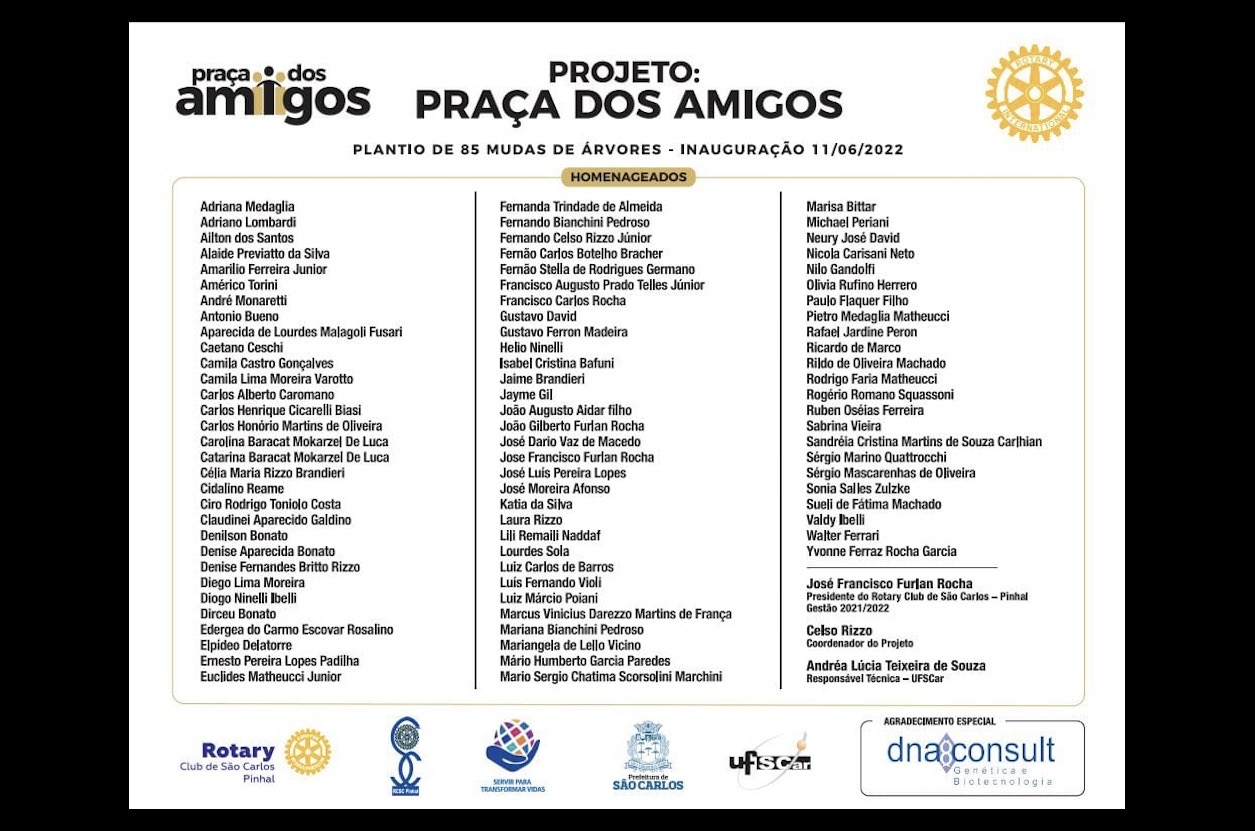 UFSCar e Rotary-Pinhal inauguram projeto Praça dos Amigos em São Carlos